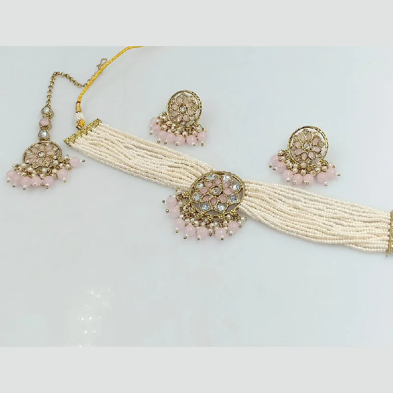 Silver Heart Necklace-Rajwadi Collection Gold Plated Kundan Stone And Pearls Choker Necklace Set