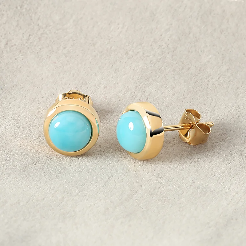 Stylish Silver Earrings-14K Yellow Gold Larimar Inlaid Post Earrings