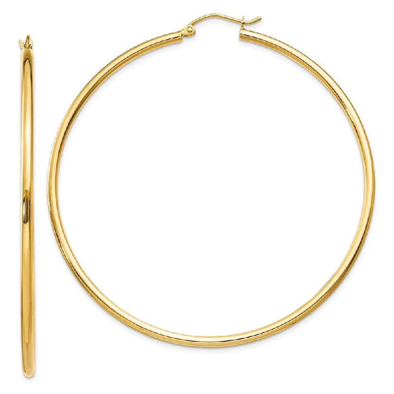 Cute Animal Earrings-2mm, 14k Yellow Gold Classic Round Hoop Earrings, 60mm (2 3/8 Inch)