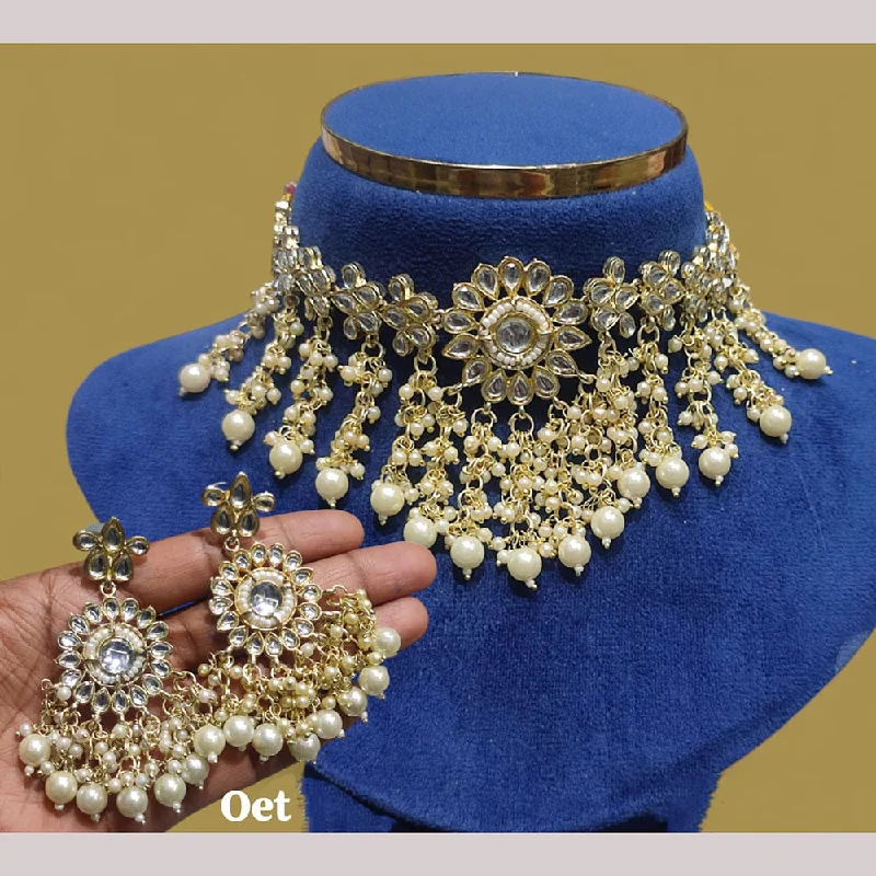 Elegant Pearl Necklace-Lucentarts Jewellery Gold Plated Kundan Stone And Pearls Choker Necklace Set