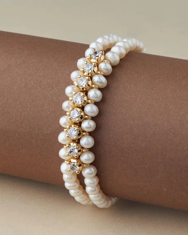 Custom Leather and Gold Bracelets-Gorgeous Golden Pearl Bracelet