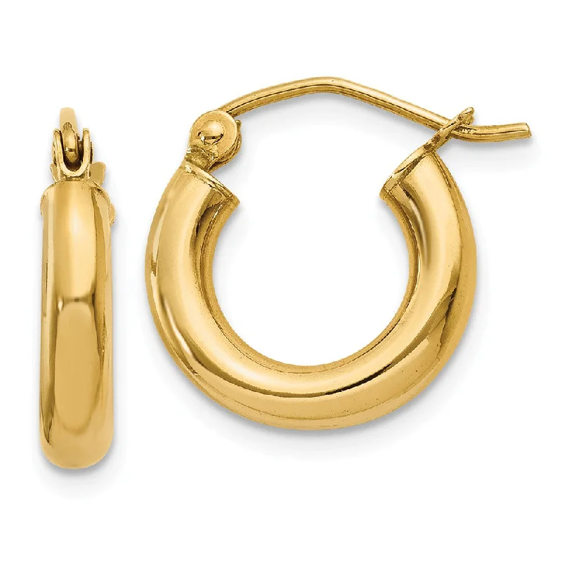 Vintage Inspired Earrings-3mm, 14k Yellow Gold Classic Round Hoop Earrings, 13mm (1/2 Inch)