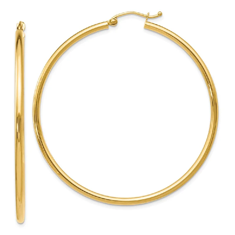 Luxury Gold Earrings-2mm Round Hoop Earrings in 14k Yellow Gold, 51mm (2 Inch)