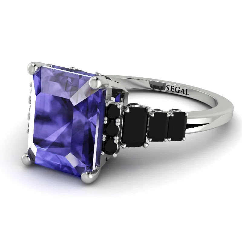 Minimalist Wedding Ring-Emerald Cut Tanzanite Ring Hidden Round Diamonds - Sawyer No. 209