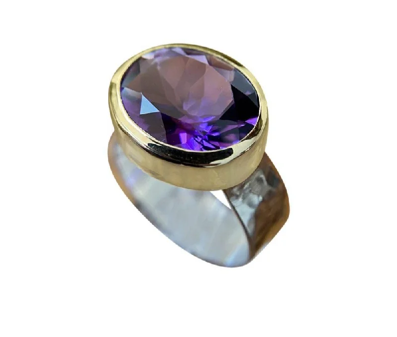 Matching Couple Rings-Yaron Morhaim 9ct Gold & Faceted Purple Amethyst Ring