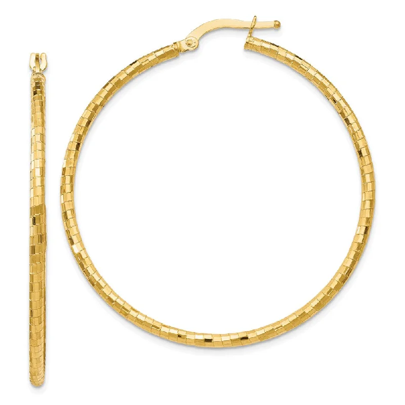 Double Hoop Earrings-2mm Checkered Round Hoops in 14k Yellow Gold, 45mm (1 3/4 Inch)