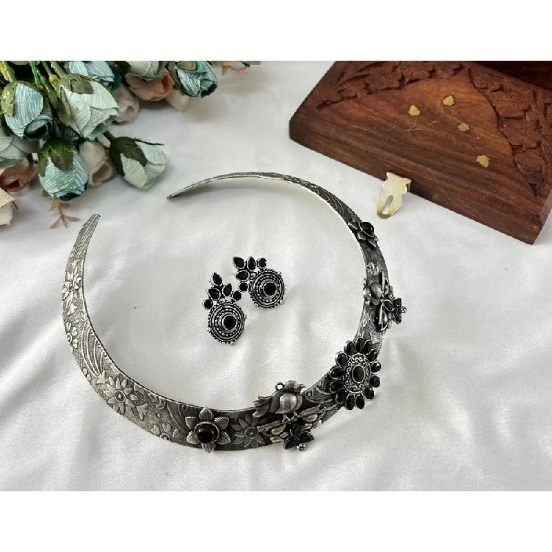 Celestial Star Necklace-Akruti Collection Oxidised Plated Pota Stone Necklace Set