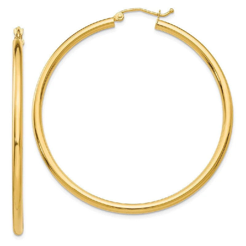 Bohemian Drop Earrings-2.5mm, 14k Yellow Gold Classic Round Hoop Earrings, 50mm (1 7/8 Inch)