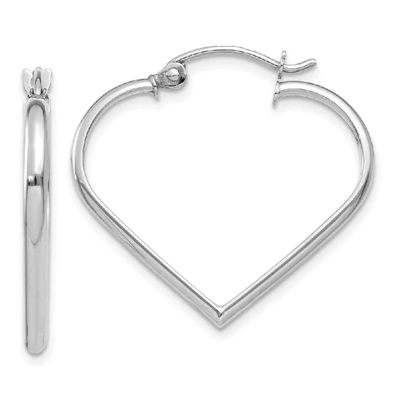 Bold Fashion Earrings-2mm, 14k White Gold Heart Hoop Earrings