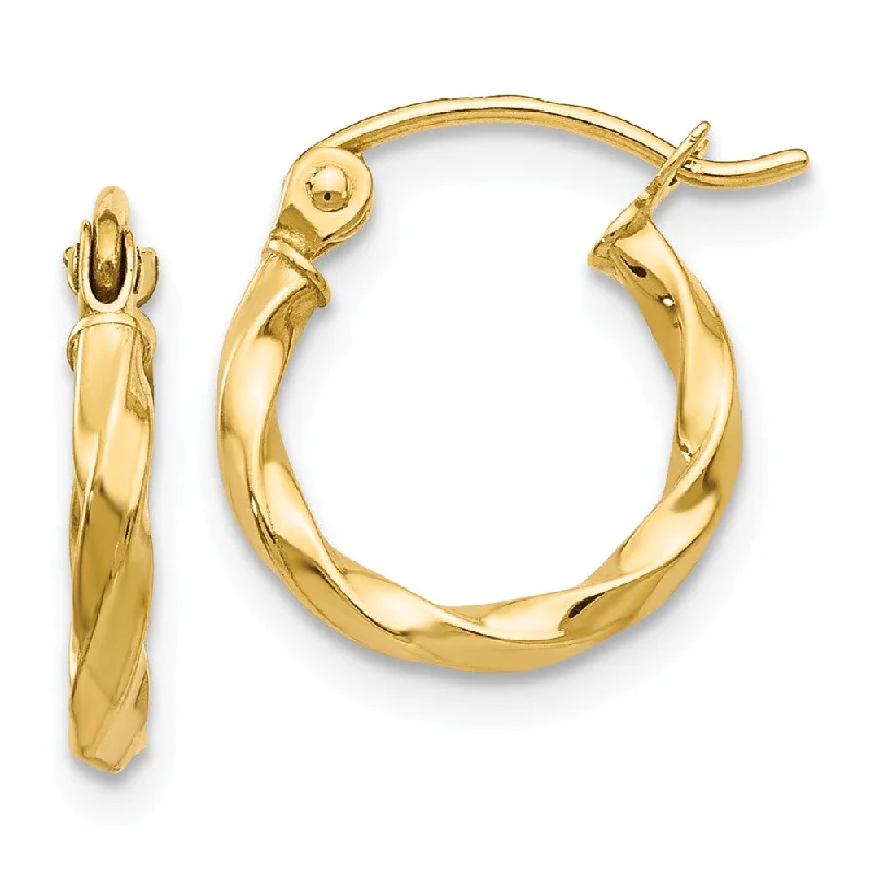 Statement Chandelier Earrings-2mm, Twisted 14k Yellow Gold Round Hoop Earrings, 13mm (1/2 Inch)