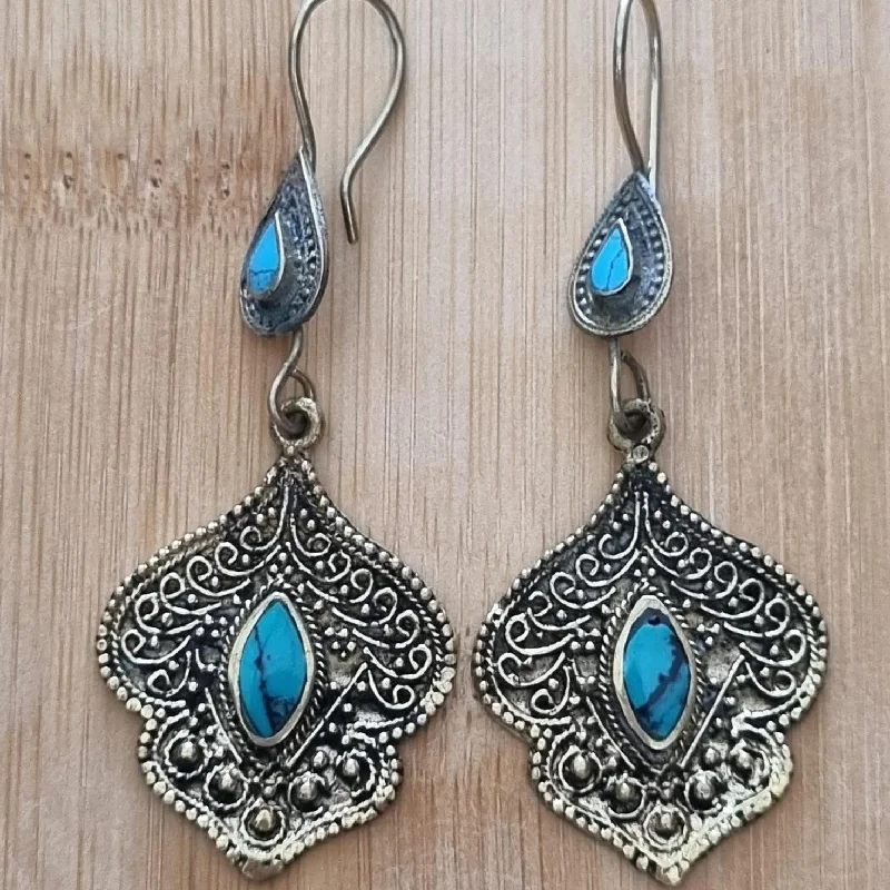 Fashionable Hoop Earrings-Exquisite Afghan Turquoise Tribal Earrings