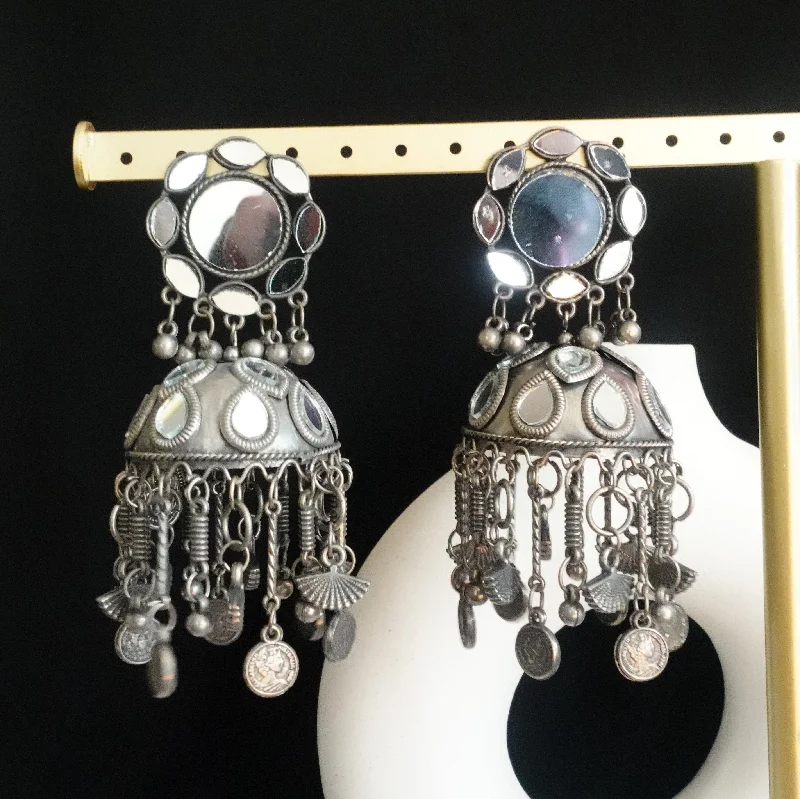 Gorgeous Sapphire Earrings-Full mirror jhumka