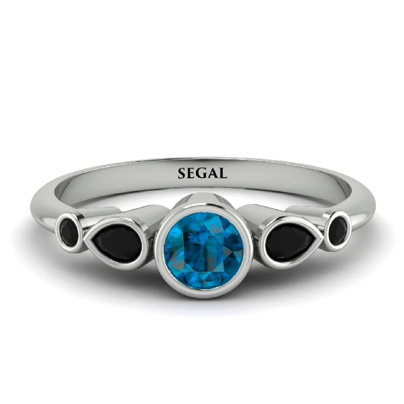 Diamond Solitaire Ring-Bezel Symmetrical Blue Topaz Ring - Ivy No. 509