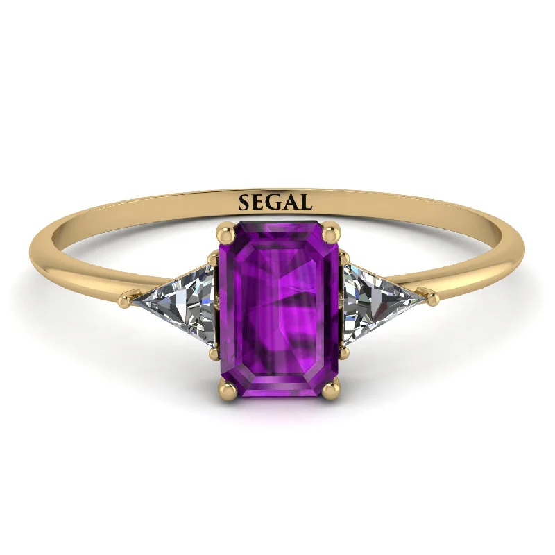 Heart Shaped Ring-Emerald Cut Amethyst With Triangles Ring - Remi No. 301