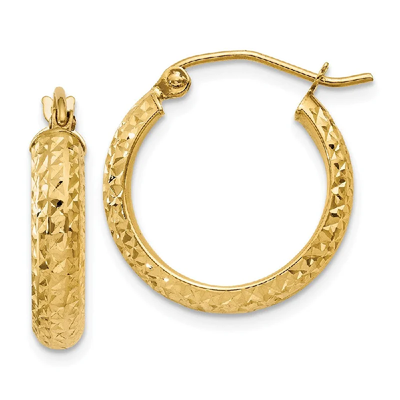 Elegant Drop Earrings-3.5mm, 14k Yellow Gold Diamond-cut Hoops, 17mm (5/8 Inch)