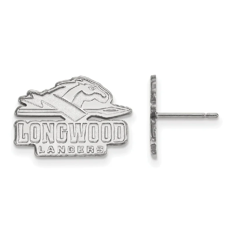 Long Statement Earrings-14k White Gold Longwood University Small Post Earrings