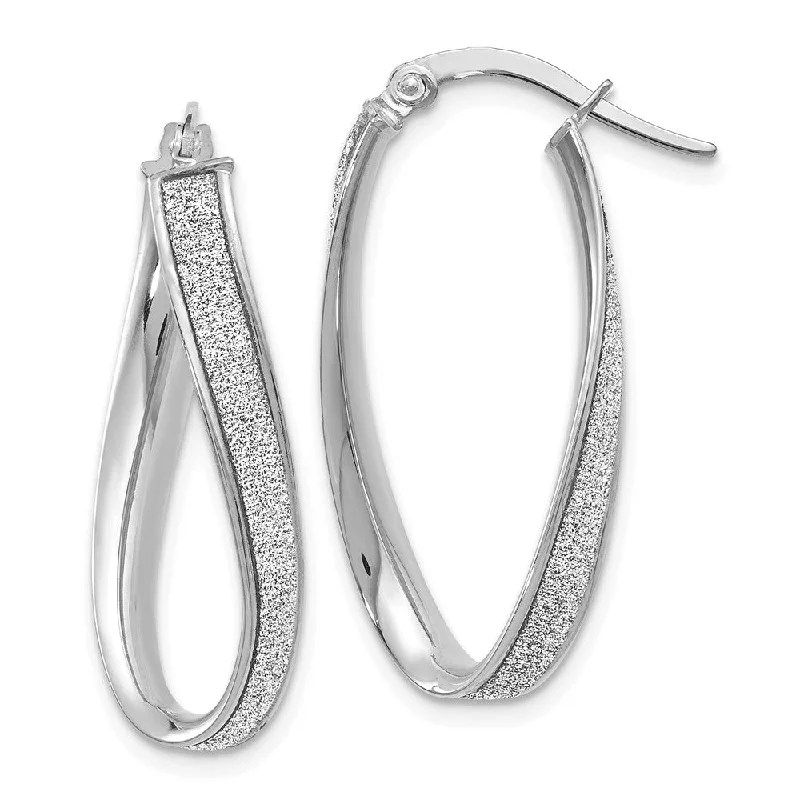 Large Hoop Earrings-3.75mm Glitter Infused Oval Twist Hoops in 14k White Gold, 28mm