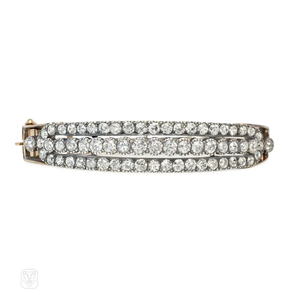 Beaded Gold Bangles-Antique oblong diamond bangle