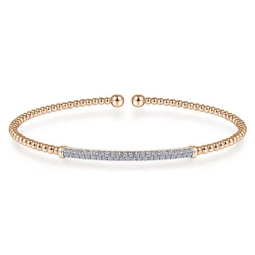 Silver Bangle with Diamond-14K Rose Gold Bujukan Diamond Bar Split Bangle