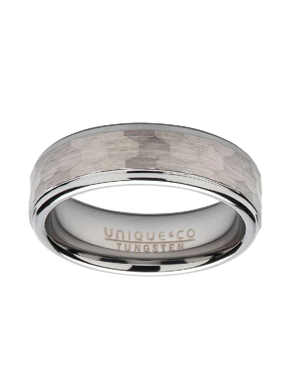 Luxury Engagement Ring-Unique & Co 6mm Hammered Tungsten Carbide Ring