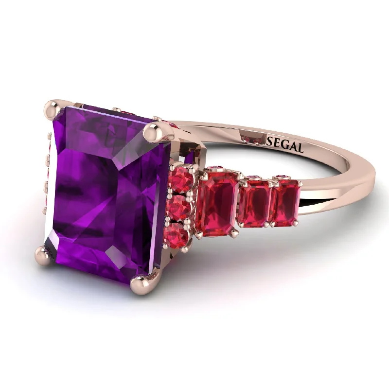 Double Band Ring-Emerald Cut Amethyst Ring Hidden Round Diamonds - Sawyer No. 311