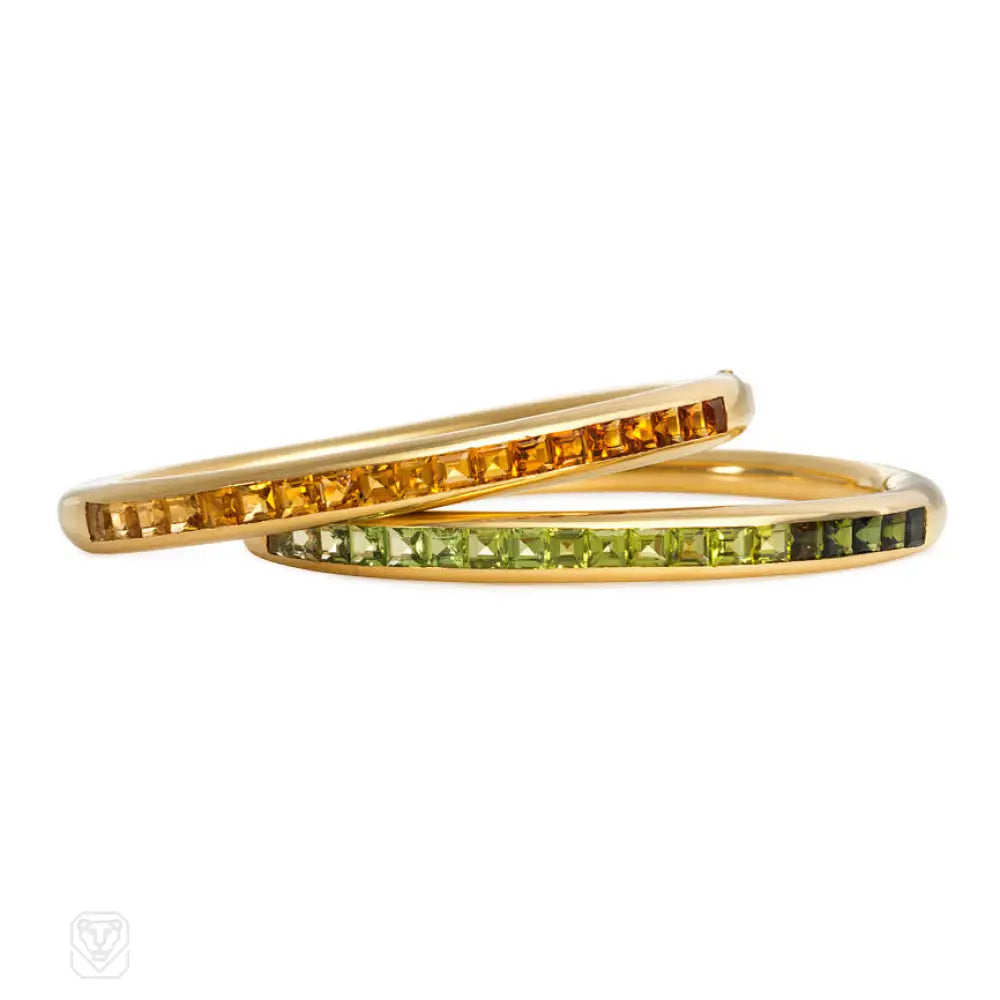 Modern Gemstone Bangles-Gold bangles set with citrines and peridots, Bulgari