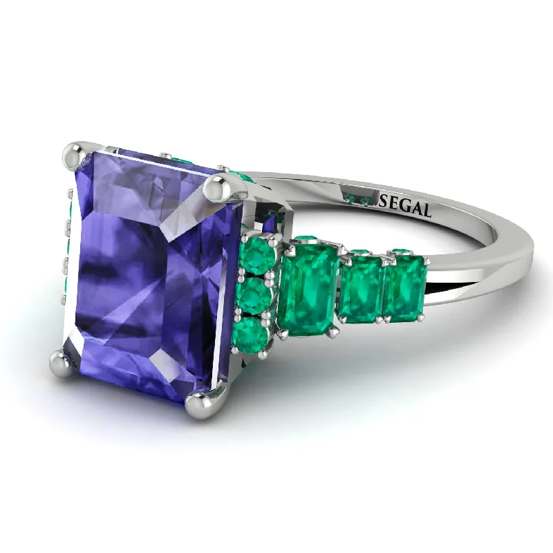 Men's Wedding Ring Set-Emerald Cut Tanzanite Ring Hidden Round Diamonds - Sawyer No. 206