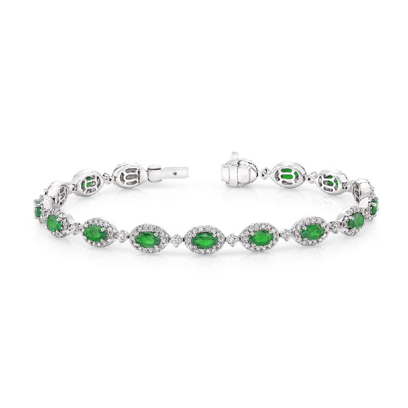 Luxury Silver Bracelets-Uneek Precious Collection Halo Oval Shaped Emerald Bracelet