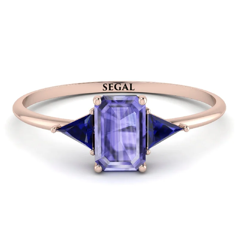 Silver Engagement Ring for Women-Emerald Cut Tanzanite With Triangles Ring - Remi No. 214