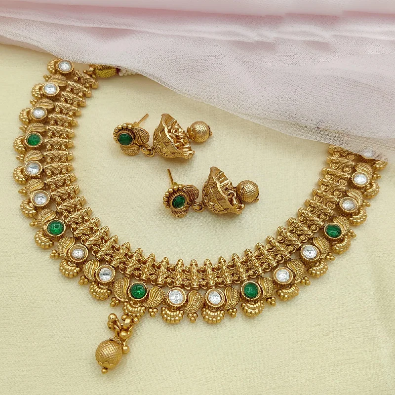 Chunky Gold Necklace-Jewel Addiction Copper Rajwadi Finish Pota Stone Necklace Set