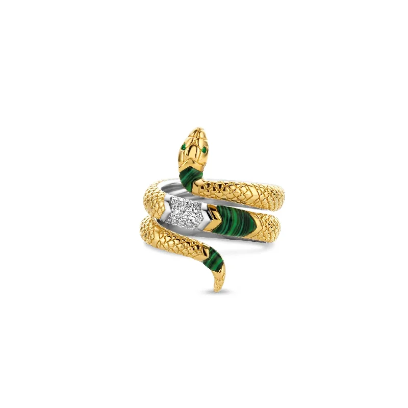 Unique Birthstone Ring-Ti Sento 18ct Gold Vermeil Emerald Snake Ring