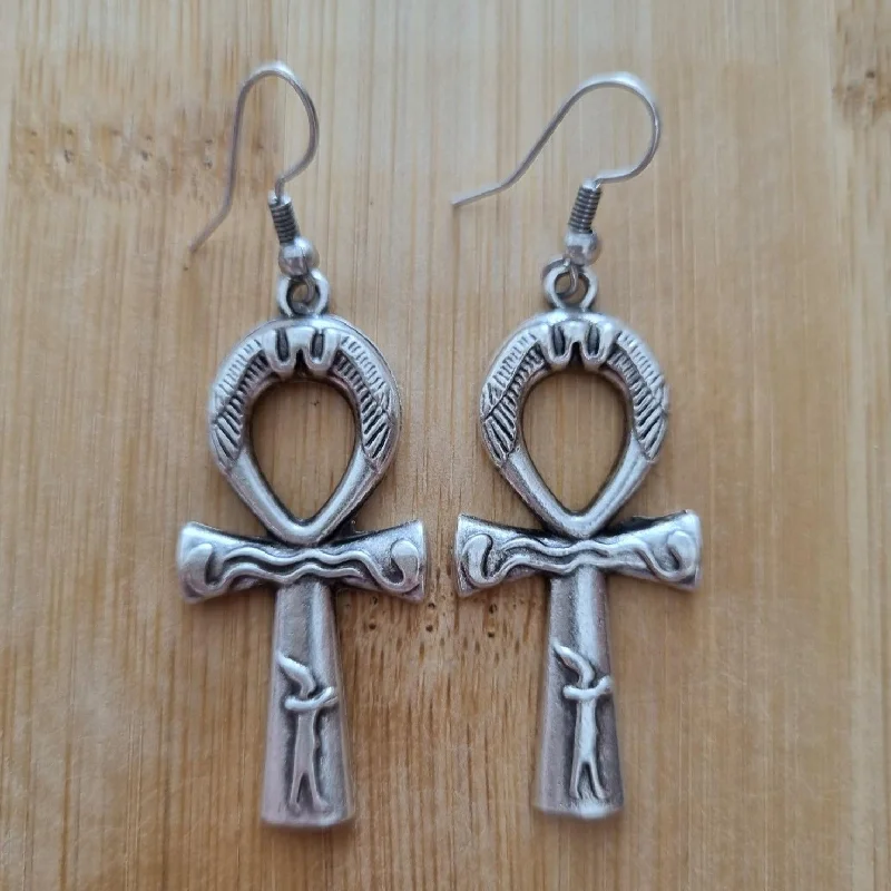 Wooden Bead Earrings-Anatolian Boho Earrings - "Ankh Cross"