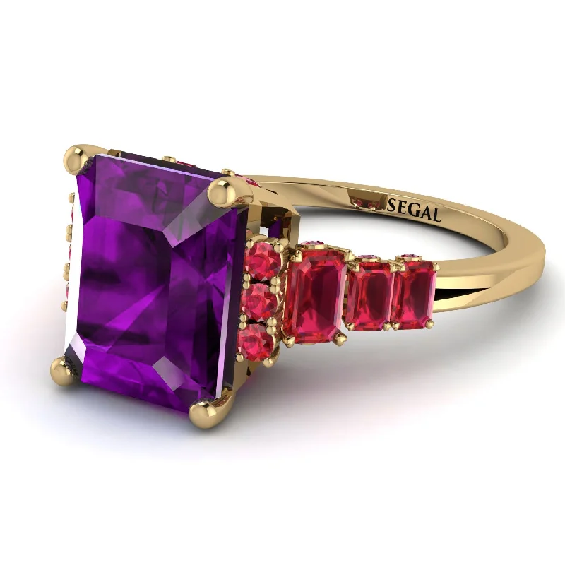 Statement Gemstone Ring-Emerald Cut Amethyst Ring Hidden Round Diamonds - Sawyer No. 310