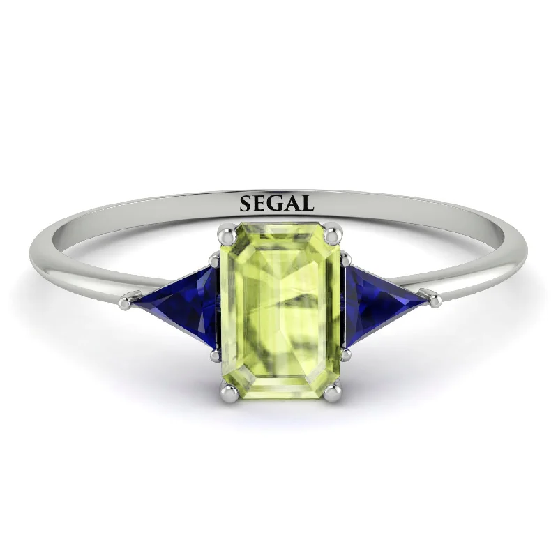 Elegant Gemstone Ring-Emerald Cut Peridot With Triangles Ring - Remi No. 715