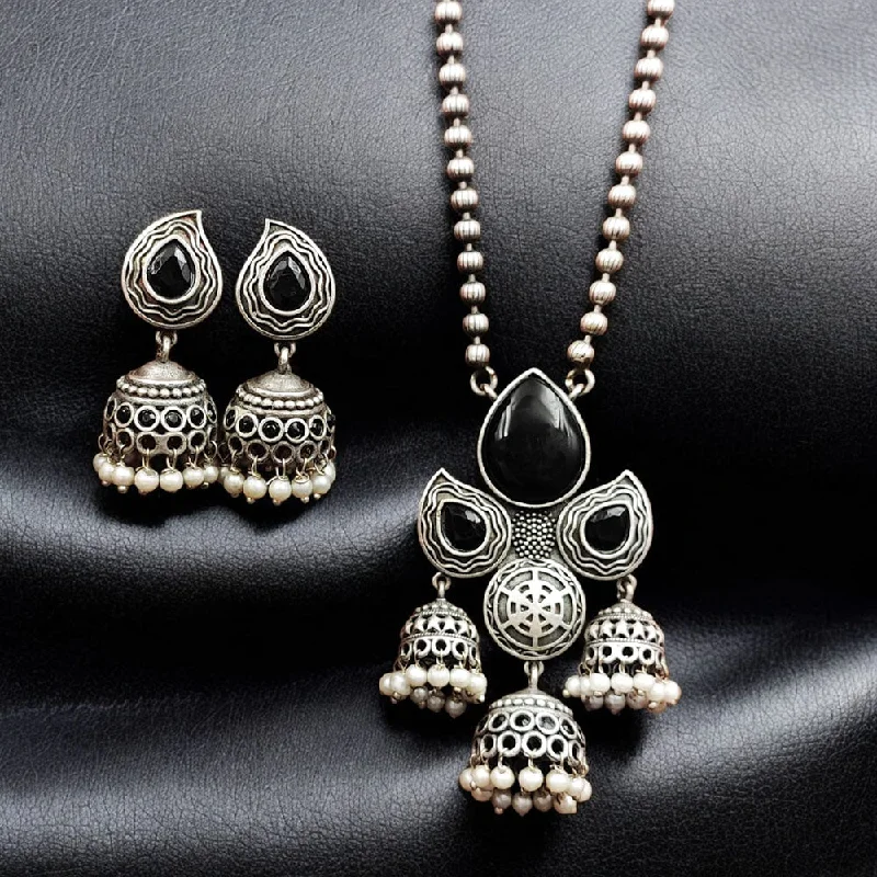 Trendy Chain Necklace-Maharani Jewels Oxidised Plated Pota Stone Necklace Set