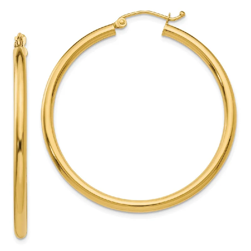 Antique Style Earrings-2.5mm, 14k Yellow Gold Classic Round Hoop Earrings, 40mm (1 1/2 Inch)