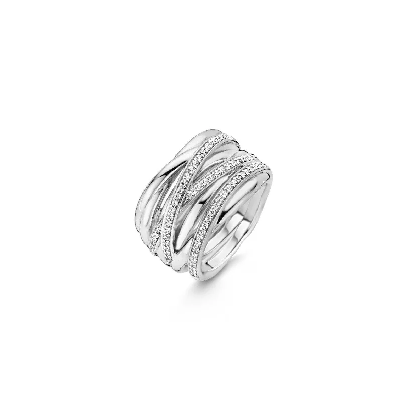 Heart Shaped Ring-Ti Sento Sterling Silver Wide Crossover Bands Ring