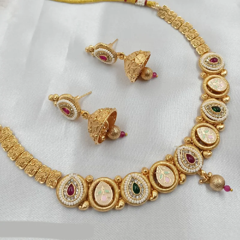 Elegant Pearl Drop Necklace-Padmawati Bangles Copper Gold Pota Stone Necklace Set