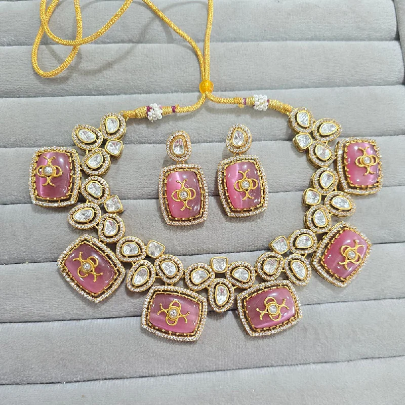 Personalized Necklace for Gifts-JCM Gold Plated Polki Kundan Stone Necklace Set