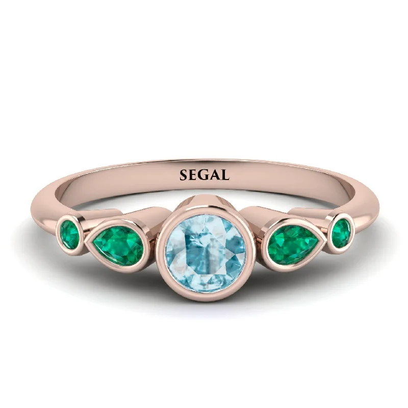 Wedding Ring with Emerald-Bezel Symmetrical Aquamarine Ring - Ivy No. 405