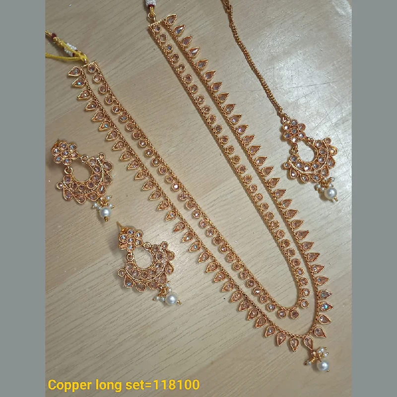 Name Necklace for Mom-Padmawati Bangles Copper Gold Crystal Stone Long Necklace Set