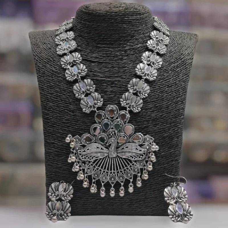 Layered Gemstone Necklace-Darshana Jewels Oxidised Plated Mirror Necklace Set