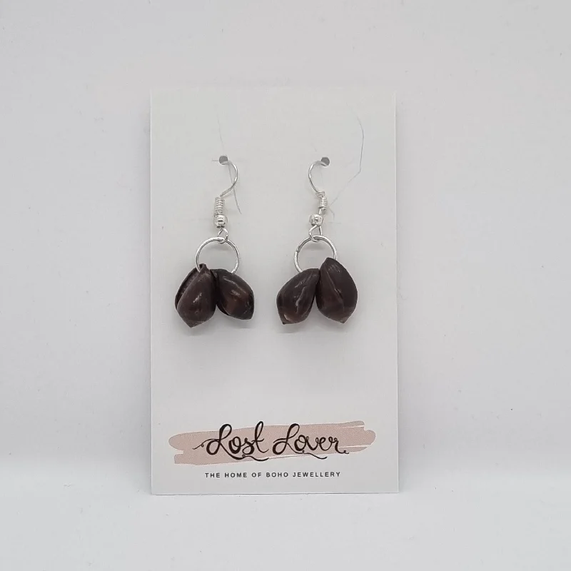 Classic Silver Hoop Earrings-Brown Cowrie Shell Earrings (small) - Handmade in Vanuatu