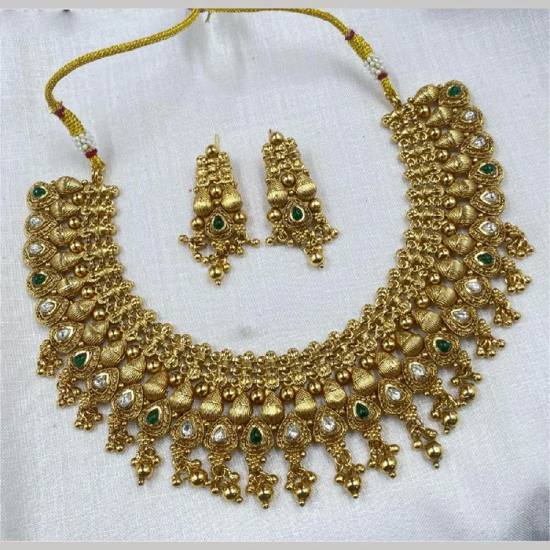 Birthstone Necklace for Mom-Royal Kundan Jewellery Gold Plated Crystal  Stone Necklace Set