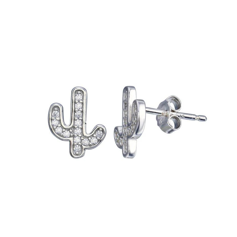 Multicolor Earrings-Rhodium Plated 925 Sterling Silver CZ Cactus Stud Earring