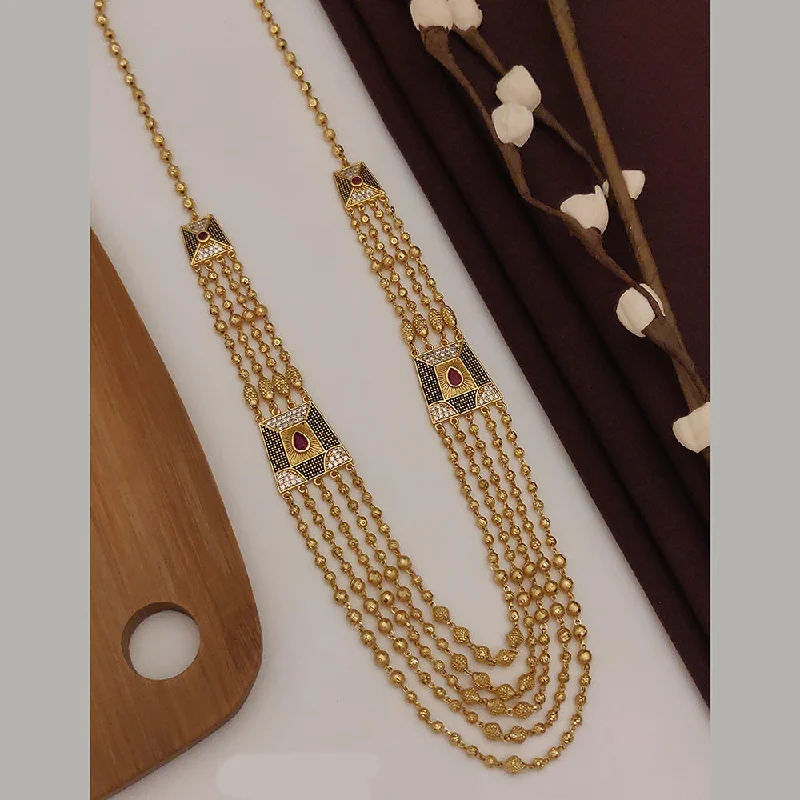 Classic Silver Necklace-SP Jewellery Gold Plated Pota Stone And Pearls Long Necklace Set