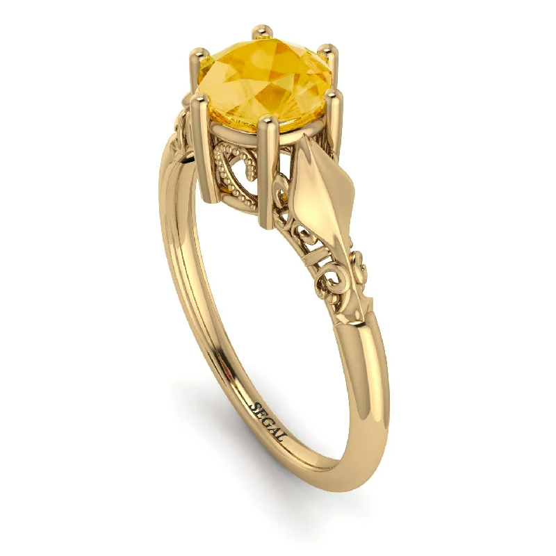 Fancy Diamond Ring-Art deco Leaves Structure Citrine  Ring- 14K Yellow Gold - Reagan no. 601