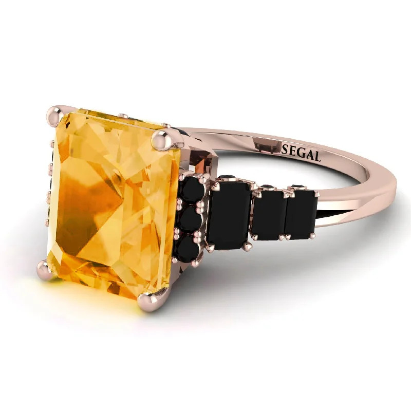 Dainty Gold Ring-Emerald Cut Citrine Ring Hidden Round Diamonds - Sawyer No. 608