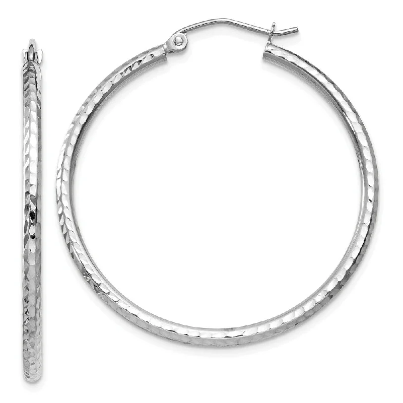 Colorful Hoop Earrings-2mm, 14k White Gold Diamond-cut Hoops, 35mm (1 3/8 Inch)