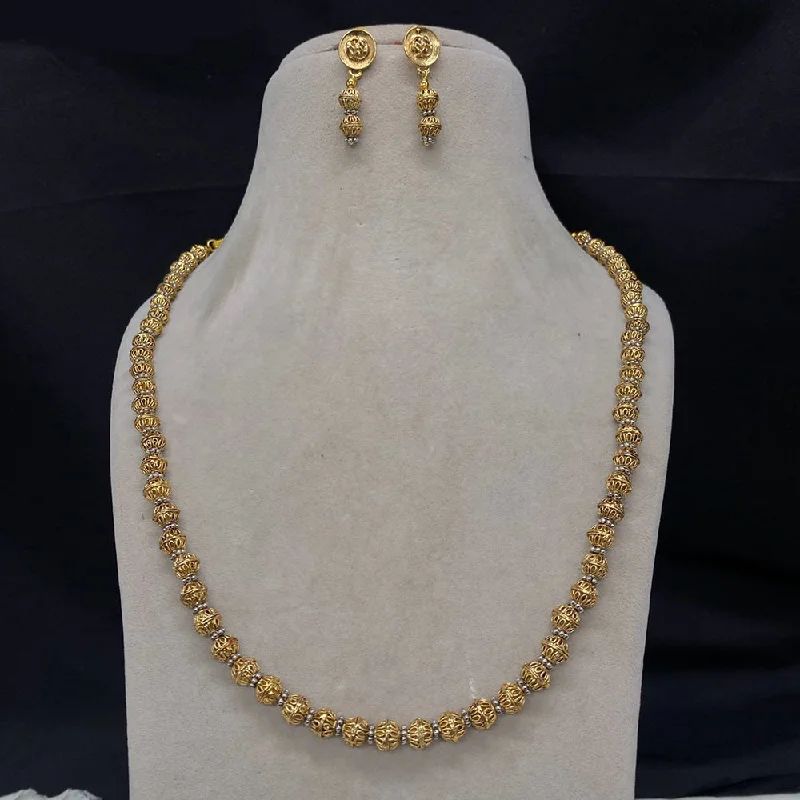 Dainty Silver Necklace-Royal Kundan Jewellery Gold Plated Beads Long Necklace Set